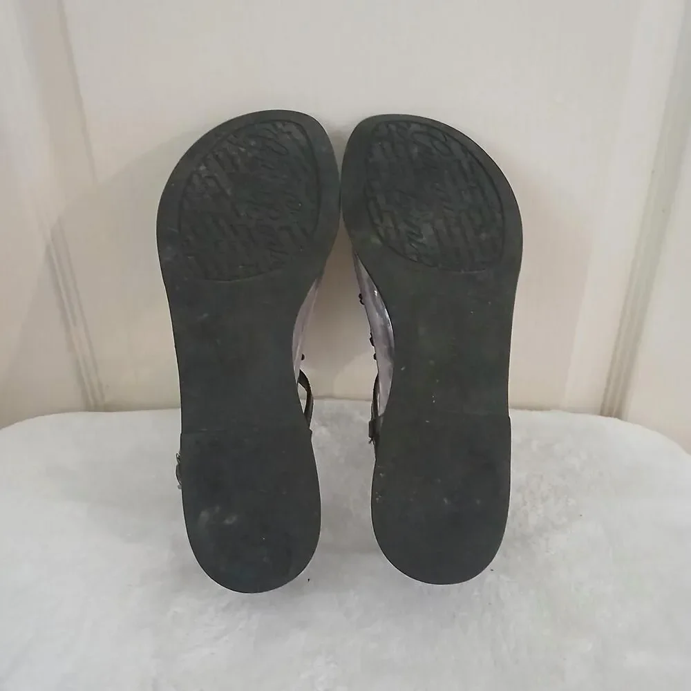 Y2K Vintage Mcbling Gianni Bini Black Beaded Cluster Flat Thong Sandals Festival